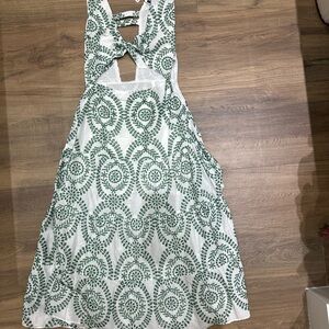 Zara Green and White Sleeveless Halter Sundress